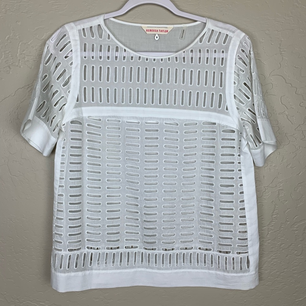 Rebecca Taylor White Cut Out Sheer Top Size 6